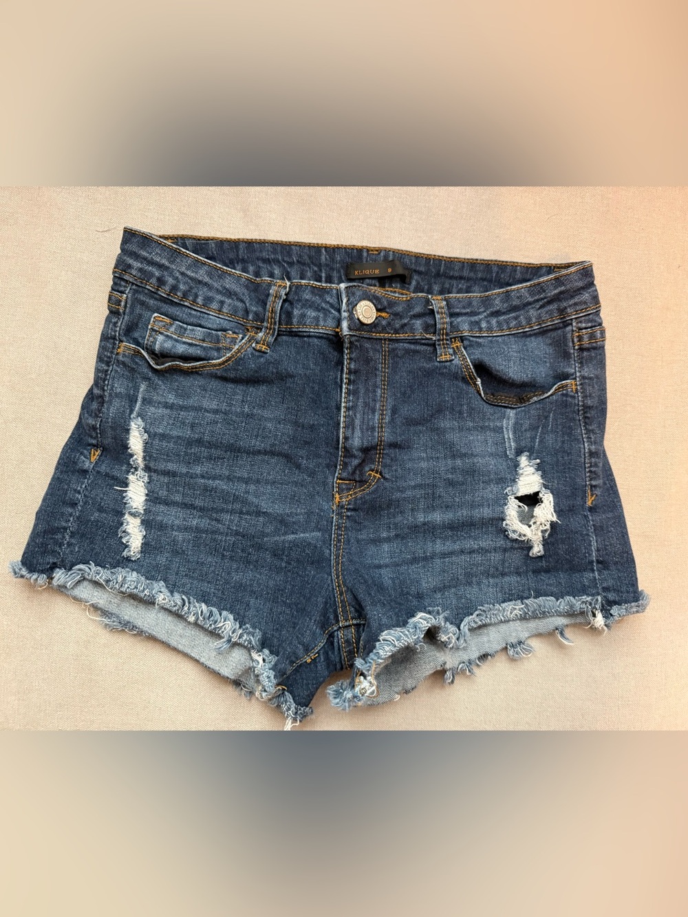 Klique B Frayed Hem Dark Blue Denim Cutoff Shorts